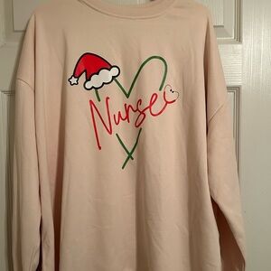 Super Cute Cream Santa Hat Sweat Shirt Size 4x